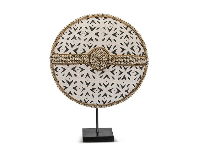 Bamileke Shield with Mudcloth and Cowrie Band